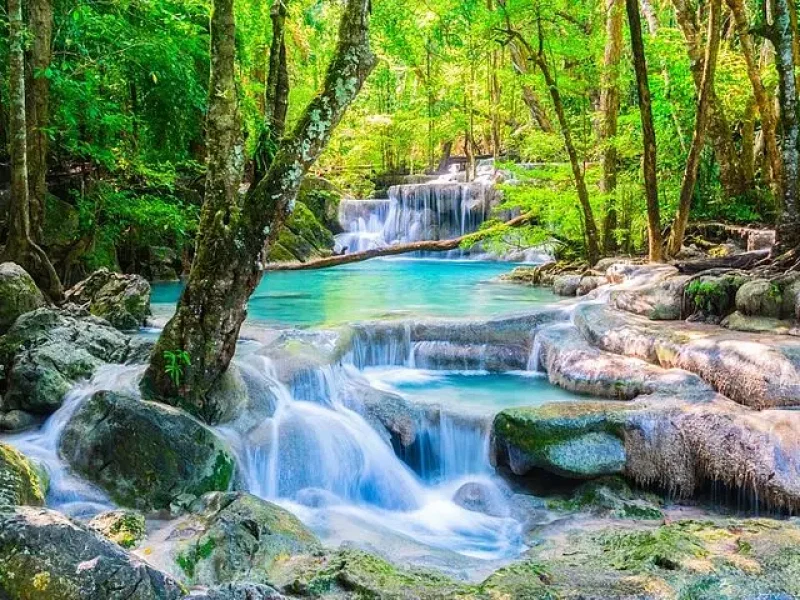 Damnoen Saduak Floating Market and Erawan Waterfall